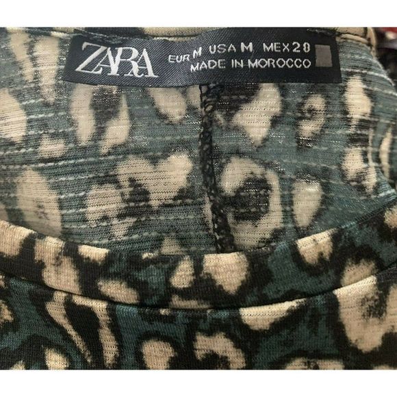 Zara Womens A Line Dress Green/Beige Animal Print Pattern Size Medium - Picture 9 of 9